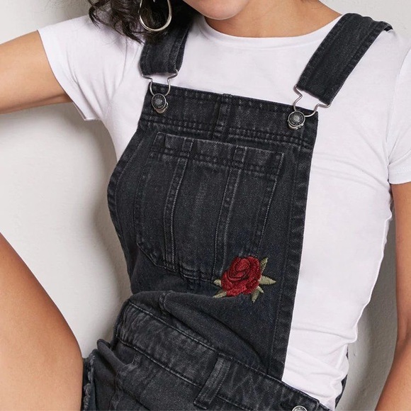 Forever 21 Other - Forever 21 black overalls with roses